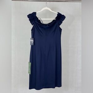SLNY One Shoulder Navy Dress